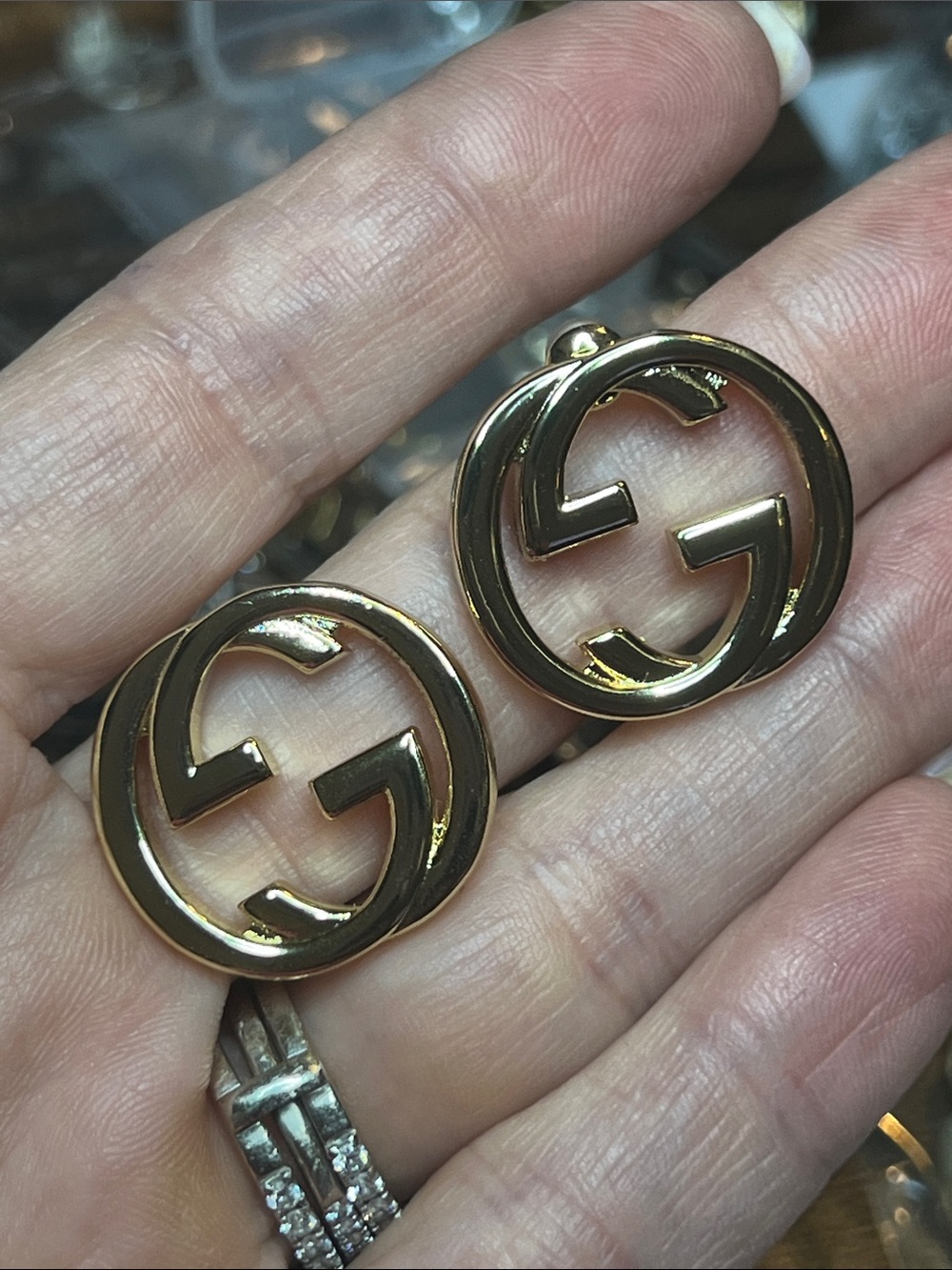 Gold Double G Round Logo Post On Earrings - Picture 5 of 5